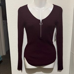 NOBO Burgundy Long Sleeve V-Neck Top
